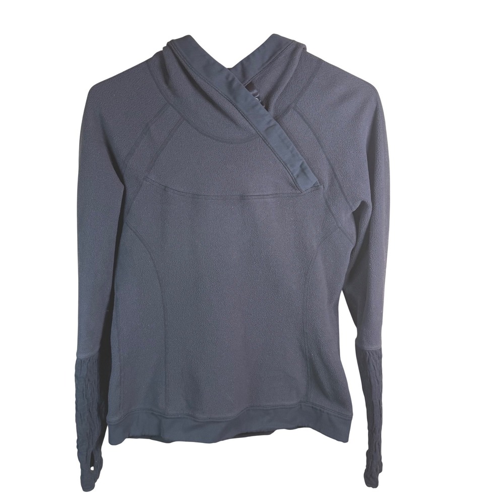 Lululemon Fleece Pullover Hoodie Women 6 Gray Crossover Smocked Active Outdoors